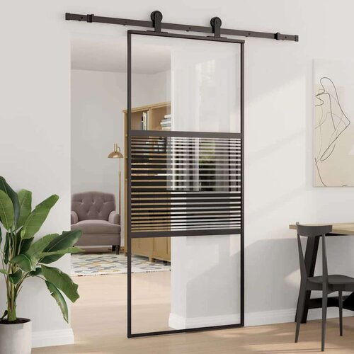 VidaXL Klizna vrata Crna 90 x 205 cm Kaljeno staklo, aluminij Slike