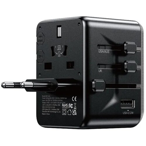  WP-U69 Univerzalni Strujni GaN punjač, 5-porta USB (3.0 i 4 x 3.1 tipC-EU/UK/AU/US/JAP) 65W, crni Cene