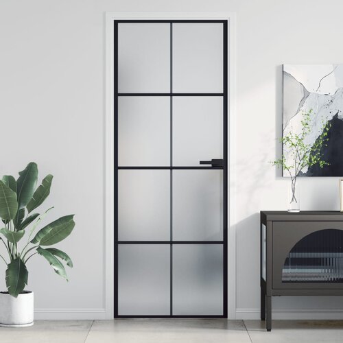 vidaXL Notranja vrata ozka črna 76x201,5 cm kaljeno steklo in aluminij Cene