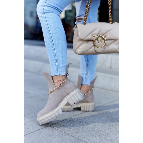 LEMAR Fashionable Suede Booties With A Cut Beige Forget Me Slike