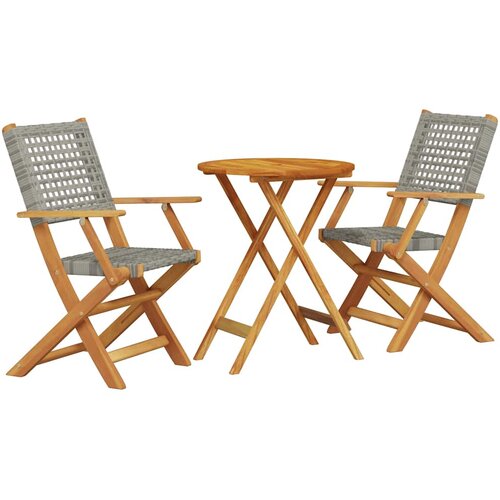  3-dijelni bistro set od poliratana i masivnog drva sivi Siva 60 x 75 cm Slike