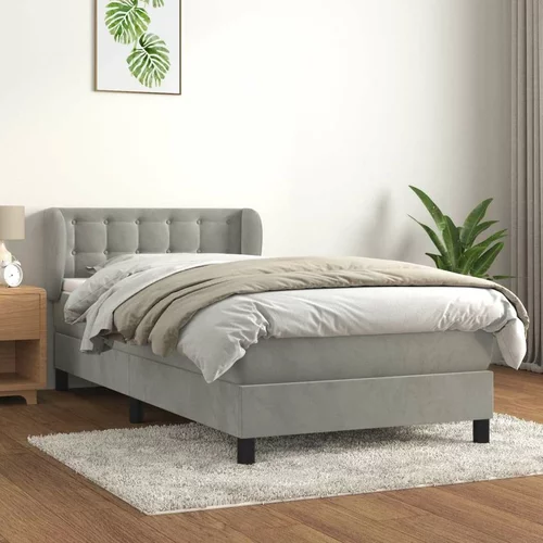 Box spring postelja z vzmetnico svetlo siva 90x200 cm žamet, (20790444)