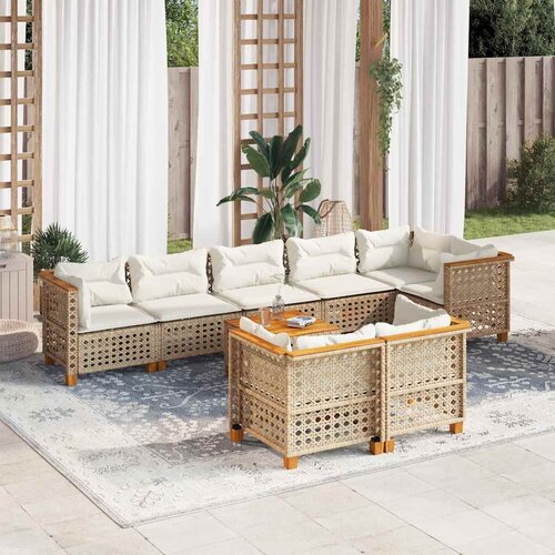  9-dijelni set vrtnih sofa s jastucima bež od poliratana 55 x 55 x 36 cm Cene