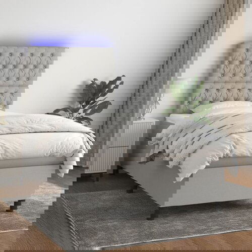 The Living Store Box spring postelja z vzmetnico LED svetlo siva 90x190 cm blago - Box Spring Postelja, (21520920) Slike