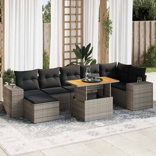 VidaXL 8-dijelni set vrtnih sofa od poliratana s jastucima sivi Slike