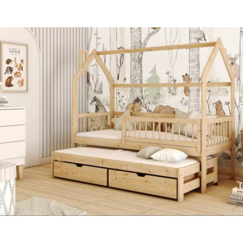 Drveni dečiji krevet papi sa dodatnim krevetom i fiokom - svetlo drvo - 190/200x90 cm Cene