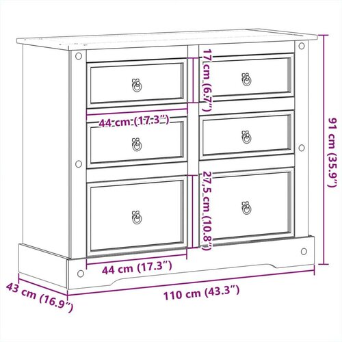 vidaXL Ladičar Corona 110 x 43 x 91 cm od masivne borovine Cene
