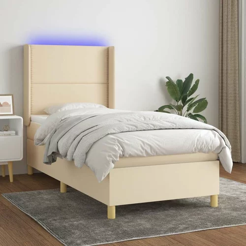  Box spring postelja z vzmetnico LED krem 90x200 cm blago, (20902213)