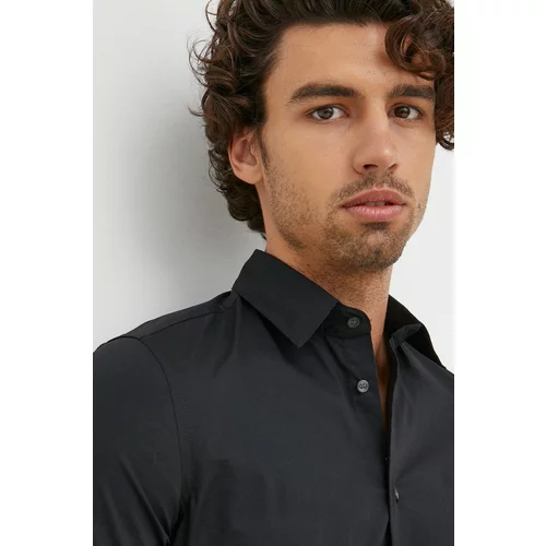 Sisley Košulja za muškarce, boja: crna, slim, s klasičnim ovratnikom