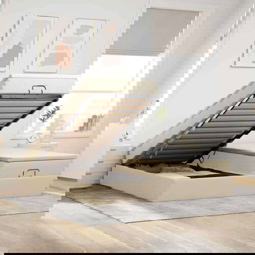 VidaXL Otomanski okvir kreveta s madracima krem 160x200cm od tkanine Slike