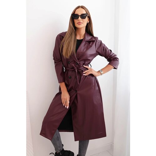 Kesi Włoski Women's faux leather trench coat with a belt and collar burgundy Cene