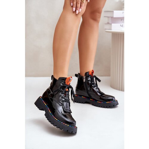 Kesi Leather patent leather ankle boots Workers with zip black Anafra Cene