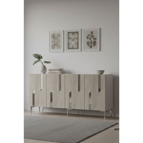 Hanah home komoda Nota 150, 150 cm, bela / travertin / srebrna Cene