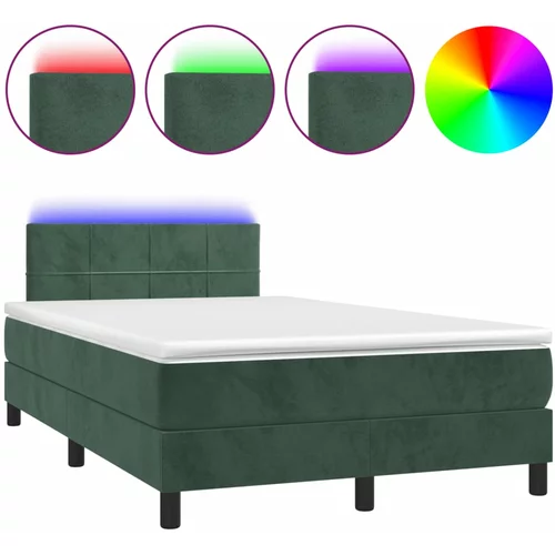 vidaXL Box spring postelja z vzmetnico LED tem. zelena 120x200cm žamet, (21111688)