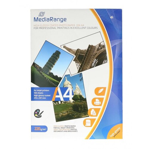  Papir foto glossy ink jet a4 mediarange 220g 1/100 mrink103 Slike