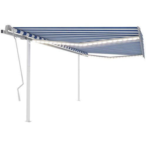 VidaXL tenda na ručno uvlačenje s LED svjetlima 4,5x3,5 m plavo-bijela Slike