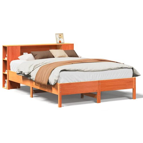  Krevet s regalom za knjige bez madraca 135 x 190 cm od borovine Smeđa 135 x 190cm Slike