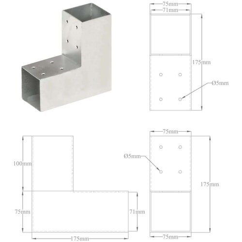 VidaXL spojnici za stupove u l-obliku 4 kom pocinčani metal 71 x 71 mm Slike