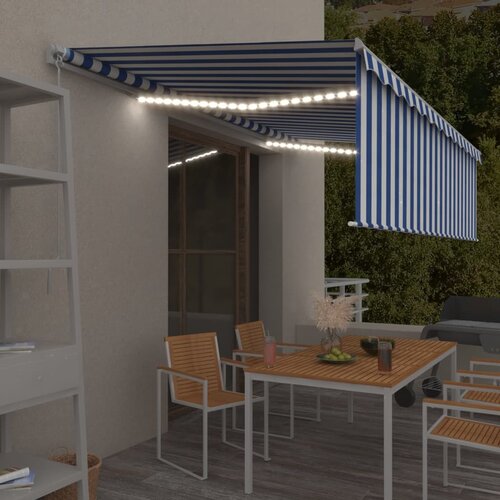 vidaXL ročno zložljiva tenda s senčilom led 5x3 m modra in bela Cene
