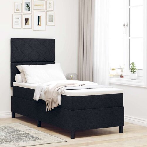Box Spring Krevet s madracem crne boje 80x200 cm od tkanine Cijene