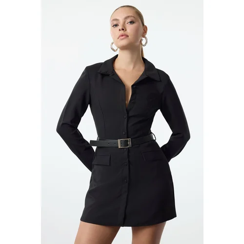 Trendyol Black Belted Dress-Looking Short Woven Jumpsuit