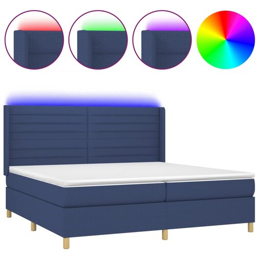 vidaXL Box spring postelja z vzmetnico LED modra 200x200 cm blago, (20899706) Cene