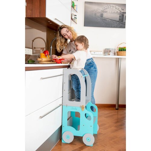 ToddlerInFamily 2V1 MONTESSORI STOLICA POMAGALO MOTIV AUTO(VIE BOJA)-Siva/Plava Slike
