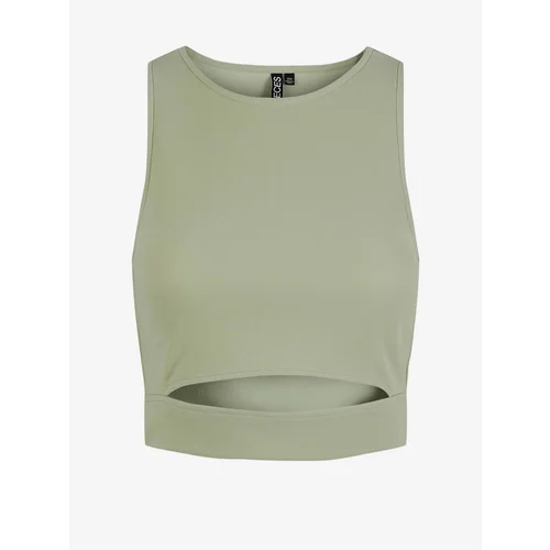 Pieces Light Green Crop Top with Cutout Sara - Women