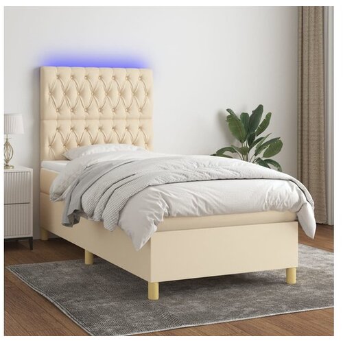  Box spring postelja z vzmetnico LED krem 100x200 cm blago Cene