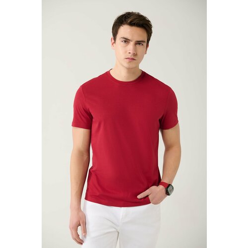 Avva Men's Burgundy 100% Cotton Breathable Crew Neck Standard Fit Regular Cut T-shirt Cene
