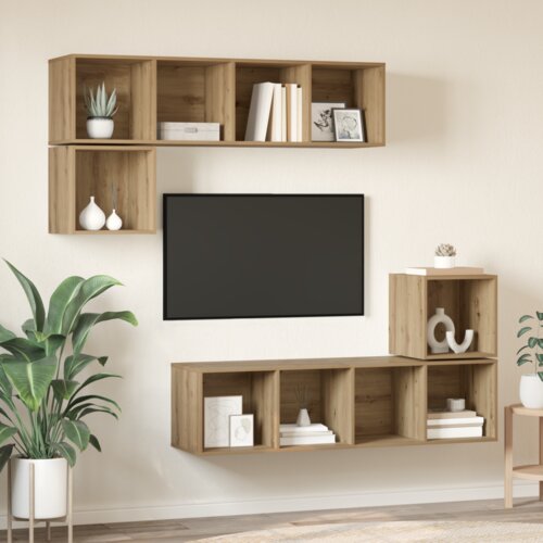 VidaXL Set TV komoda s pohranom 4 pcs hrast artisan 37 x 37 x 142.5 cm Slike