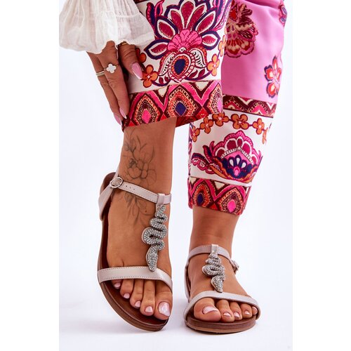 Kesi Leather sandals with decorative snake S.Barski KV-5541-42 Beige Cene