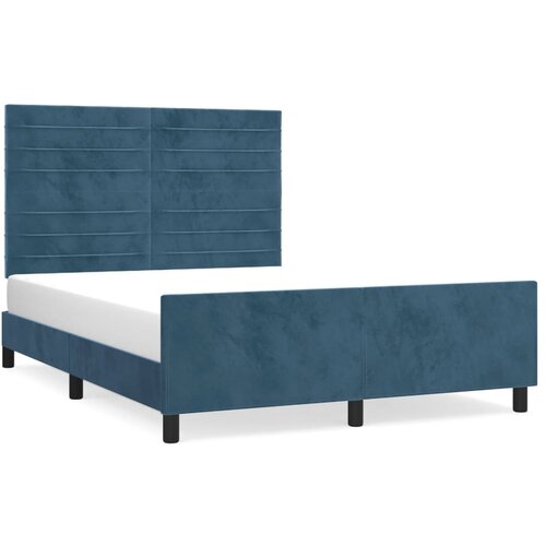 VidaXL Posteljni okvir z vzglavjem temno moder 140x190 cm žamet, (20905499) Slike