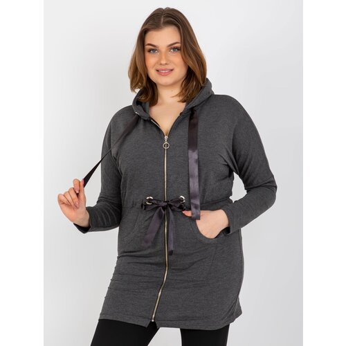 Fashion Hunters Dark grey long sweatshirt plus zippered sizes Cene