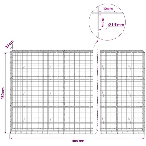  Gabion s žicom debljine 3 5 mm i mrežom 10x10 cm 1150x30x150 cm - 30 cm 150 cm 1150 cm Slike