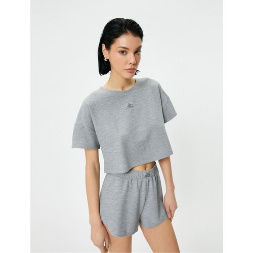 Koton Crop Pajama Top Short Sleeve Crew Neck Label Detailed Textured Slike