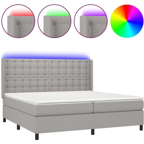  Krevet box spring s madracem LED svjetlosivi 200x200 cm tkanina Slike