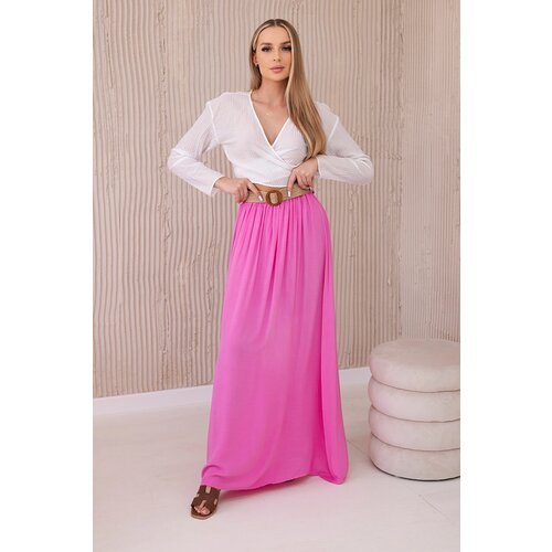 Kesi Włoski Viscose skirt with decorative belt pink Slike