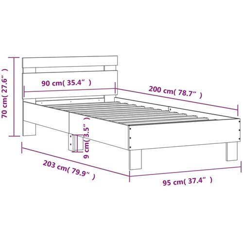  Okvir kreveta bez madraca s uzglavljem boja hrasta 90x200 cm Slike
