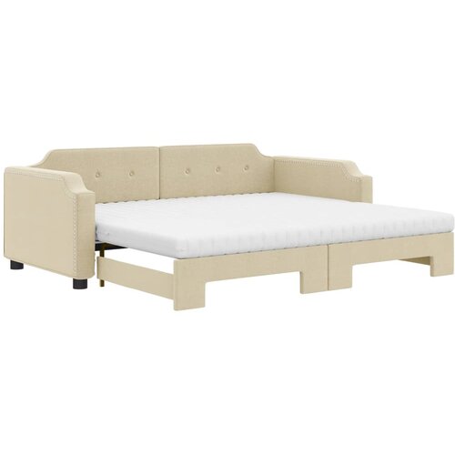 Dnevni krevet na razvlačenje krem 100 x 200 cm od tkanine Slike