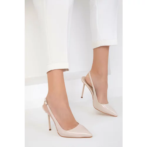 Soho Beige Patent Leather Women's Classic Heeled Shoes 18847