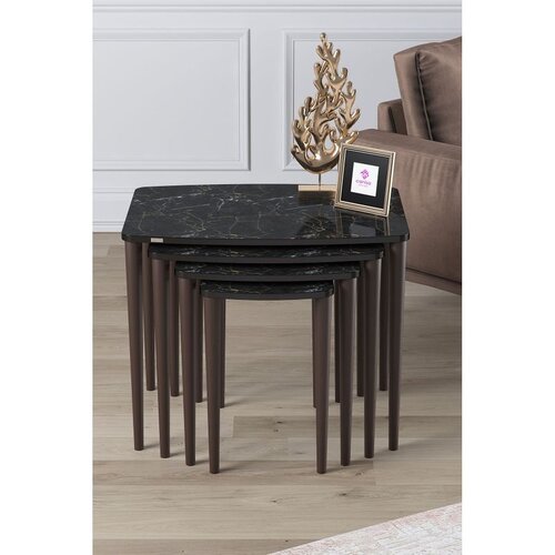 Hanah home set od 4 umetnutih stočića Telwe, crni mermer / orah Cene