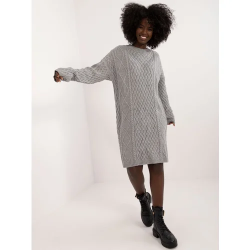 Fashion Hunters Grey women's knitted dress with long sleeves