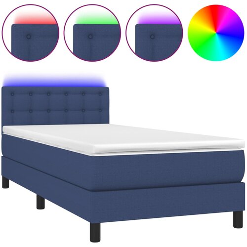  Box spring postelja z vzmetnico LED modra 90x200 cm blago Cene