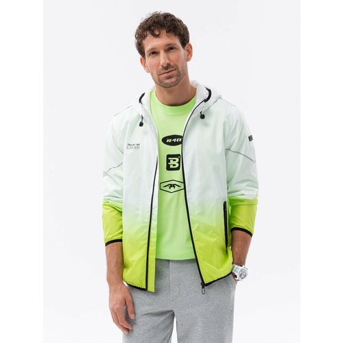 Ombre Men's sports jacket with effect - white and lime green Cene