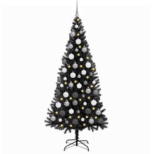 VidaXL Umjetne božićne jelke S LED lampica Crna 180 cm PVC Slike