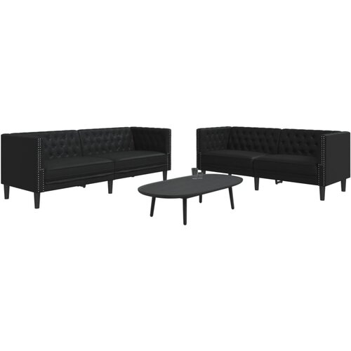 vidaXL Komplet Chesterfield kavčev 2-delna črno umetno usnje Cene