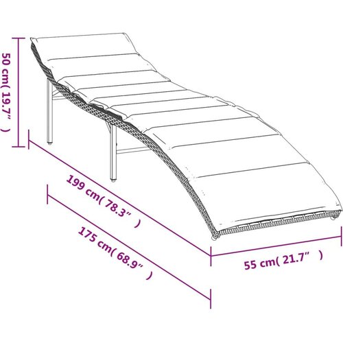  Ležaljka za sunčanje s jastukom crna 55 x 199 x 50 cm poliratan Slike
