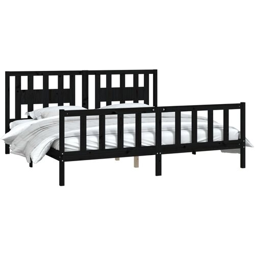  Okvir za krevet s uzglavljem crni 200 x 200 cm od masivnog drva Slike