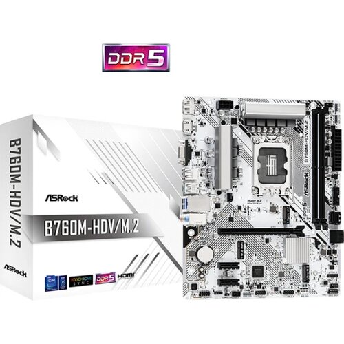 AsRock MB B760-HDV/M.2B760, LGA1700, 2xDDR5, 2xM.24xSATA,RAID,HDMI,DP,VGA,MicroATX, White Slike